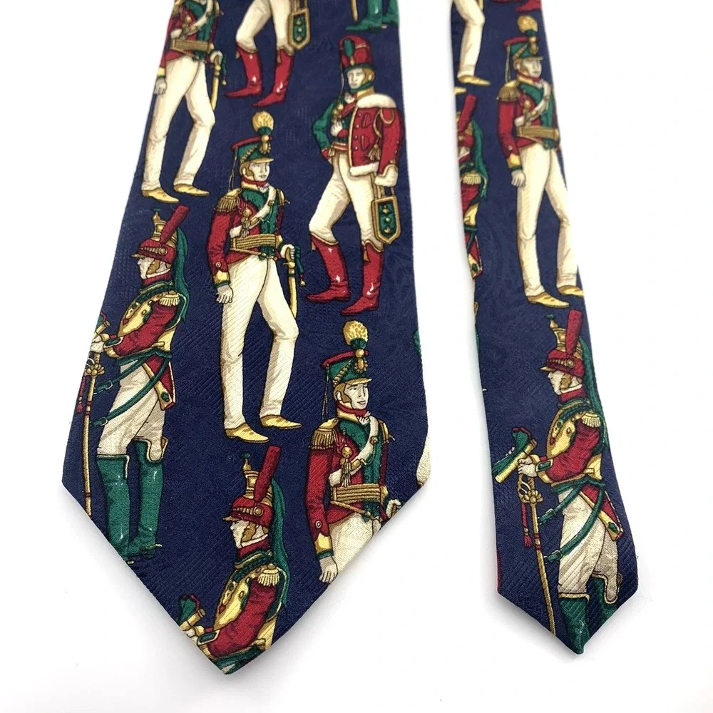 Tommy Hilfiger Mens Tie Blue w/ Soldier Pattern‎ 100% Silk Necktie
